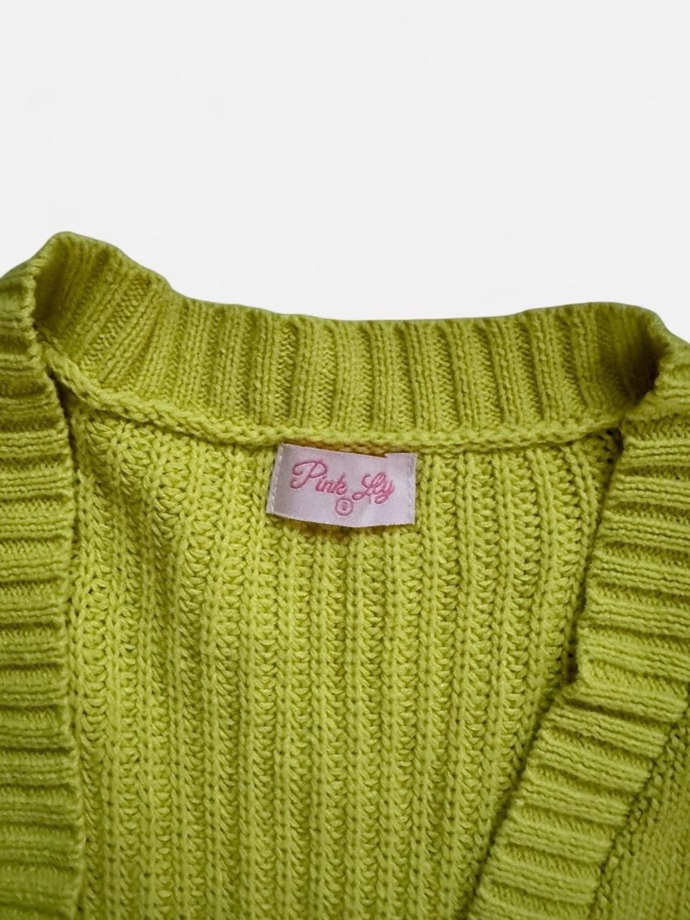 Pink Lily Lime Green Oversized Cable Knit Cardigan Size S - Picture 5 of 6